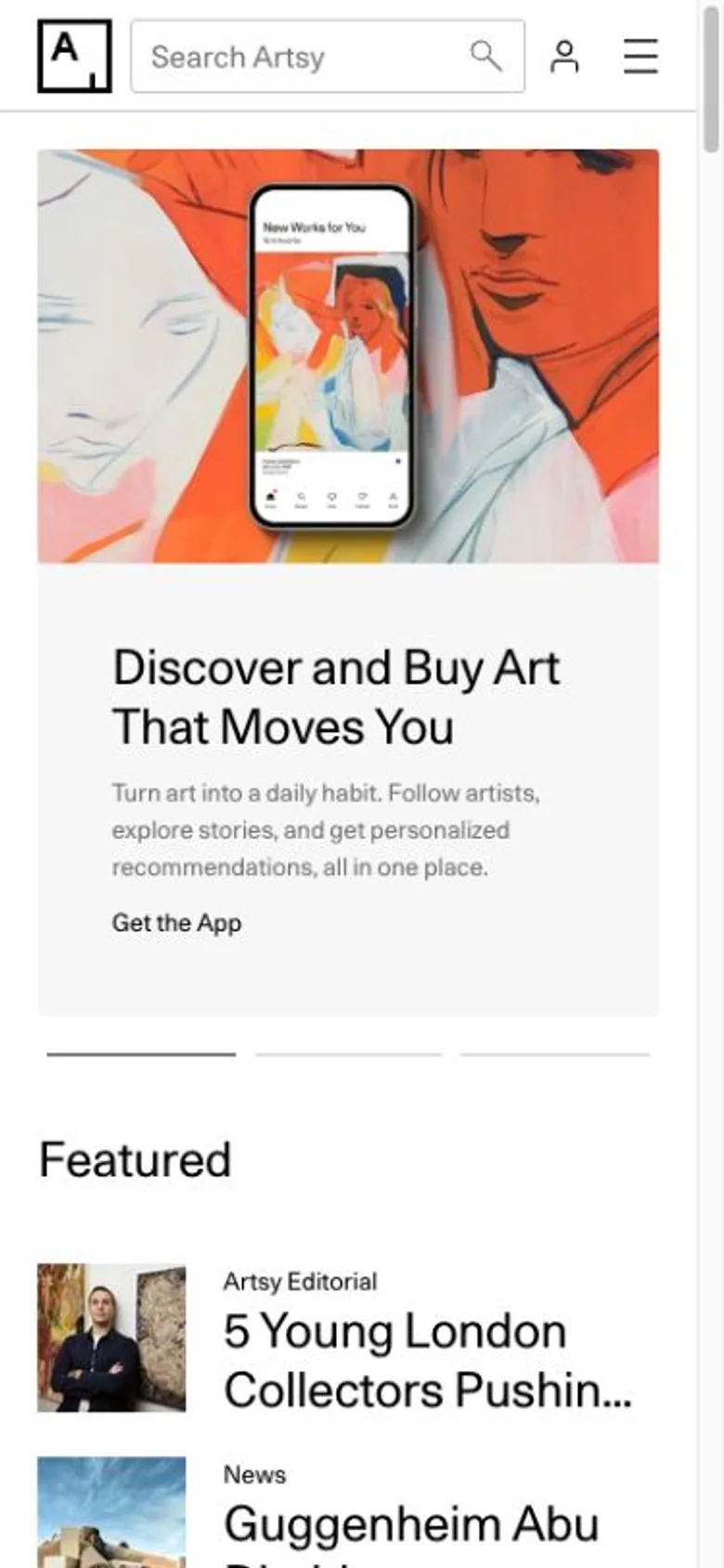 Artsy mobile website, shown as an independent reference