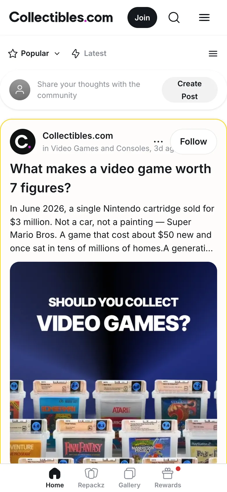 Collectibles.com mobile website, shown as an independent reference
