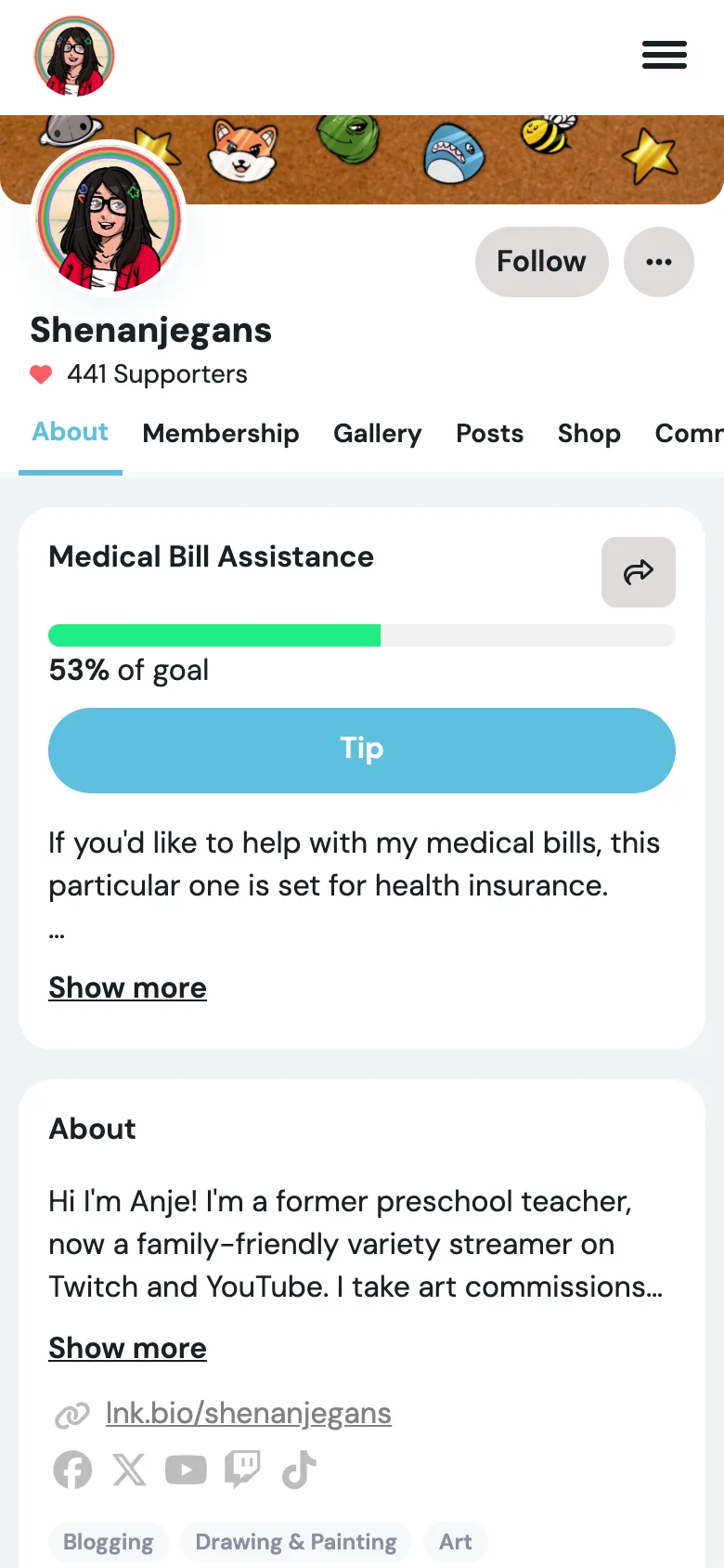 Ko-fi mobile website, shown as an independent reference
